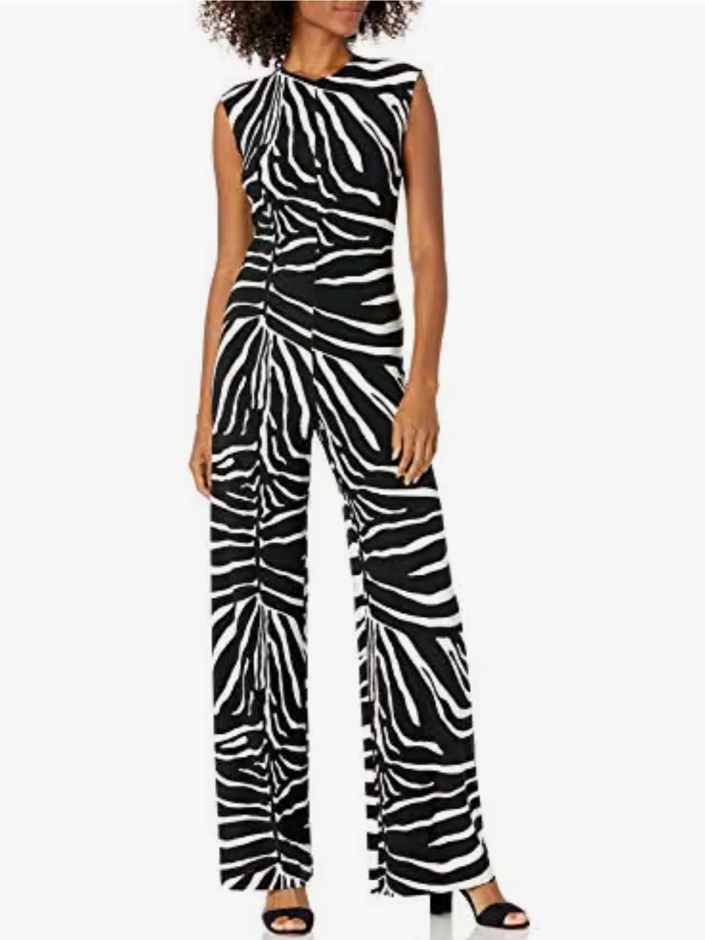 Norma Kamali Black and White Zebra-Print Wide-Leg Jumpsuit